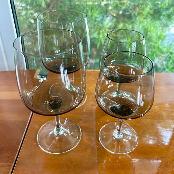 Vintage Holmegaard Mid-Century Modern Smokey Glass Water Goblets Set of 4 - Picture 4 of 7